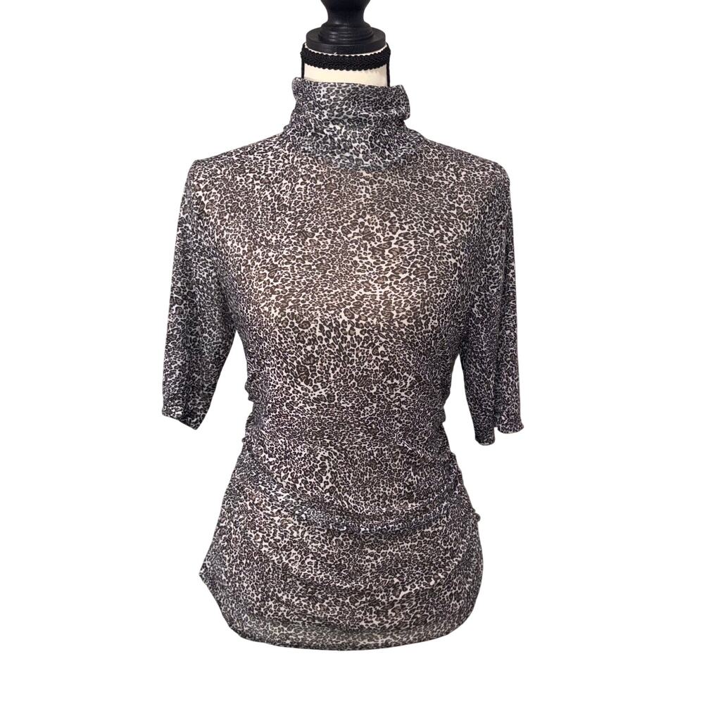 Cable & Gauge Mob Wife Animal Print Stretchy Mock Neck Elbow Length LG